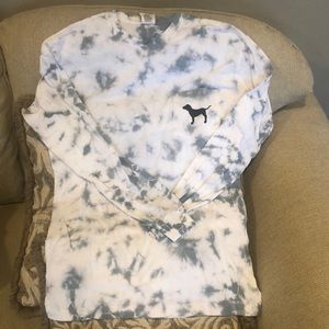 PINK grey/white tie dyed long sleeved shirt, XS